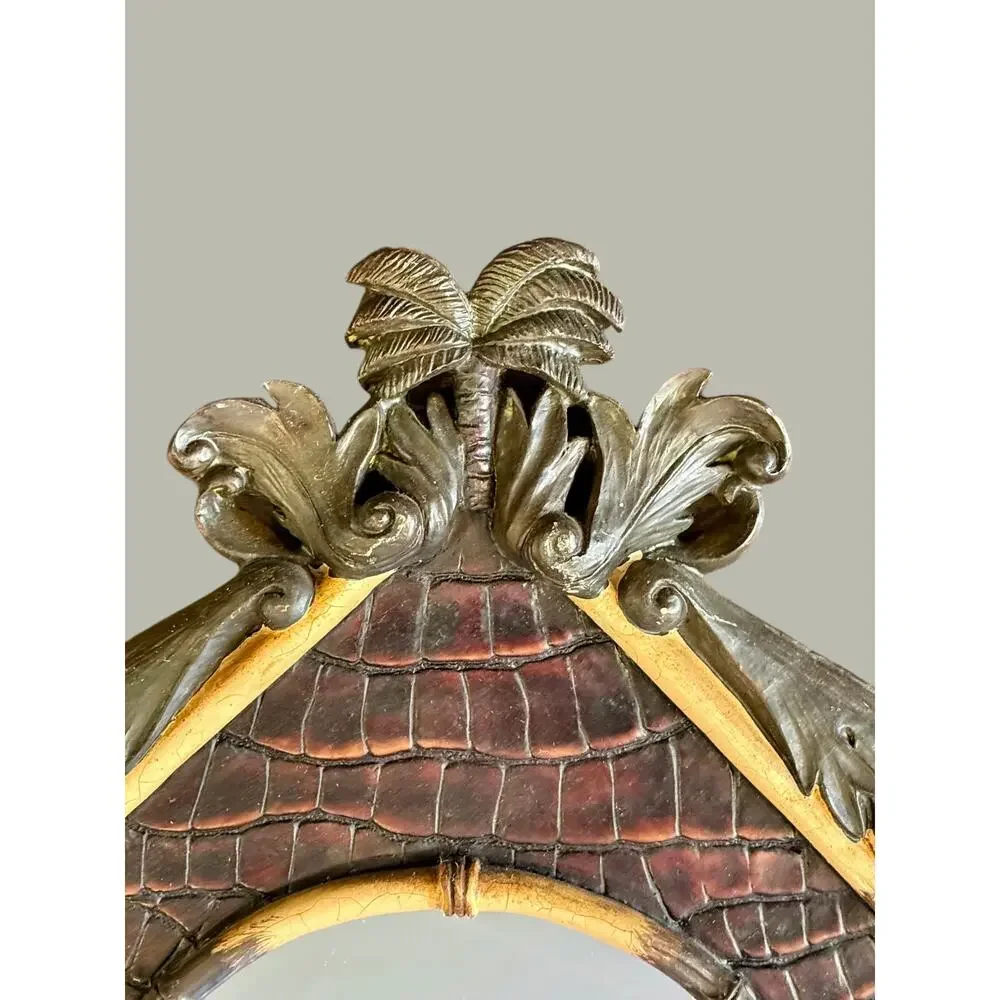 Vintage Coastal Palm Tree Resin Wall Mirrors Pair-Island Tropical Decor-Bamboo